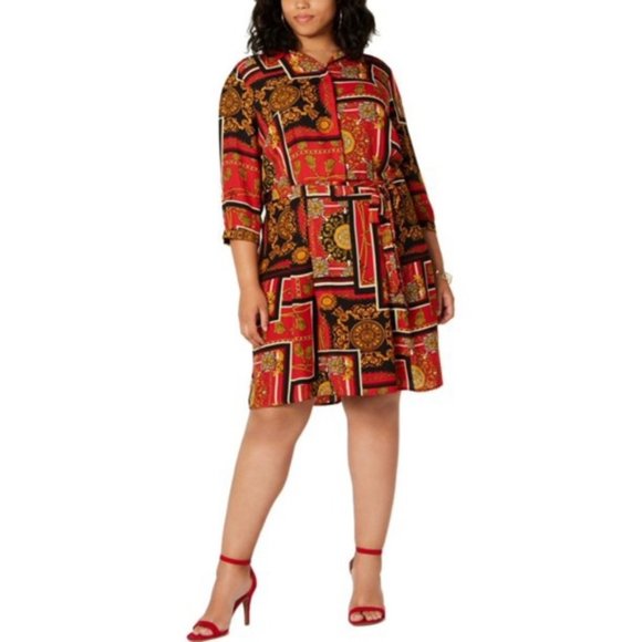 Be Bop Dresses & Skirts - $49.00 Be Bop Trendy Plus Size Chain-Print Shirtdress, Size 2X, Scarlet/Black